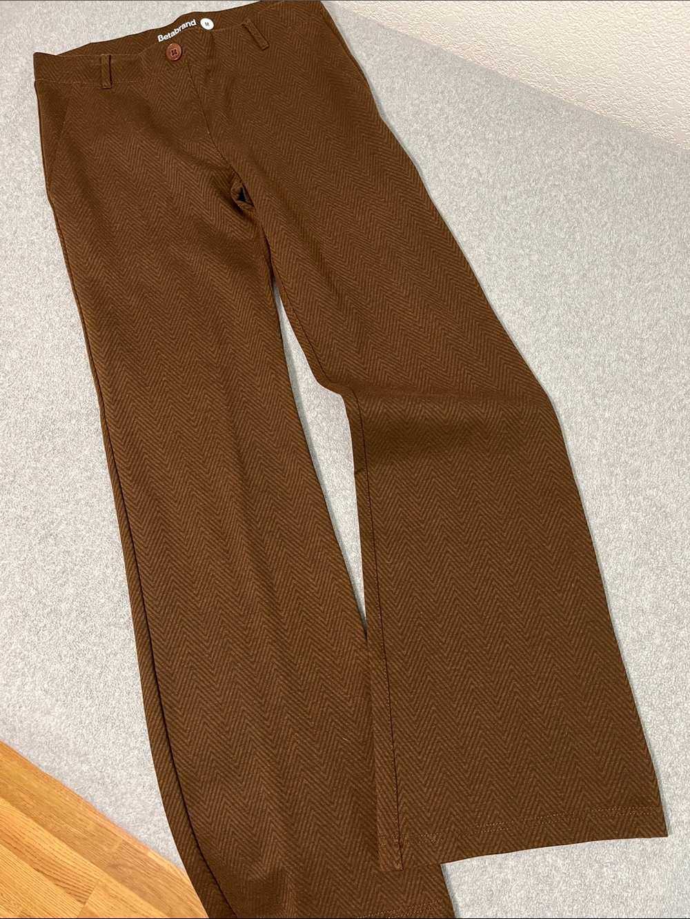 Betabrand Bootcut  Brown Trouser Pants Medium Yoga Office Career Chevron Print